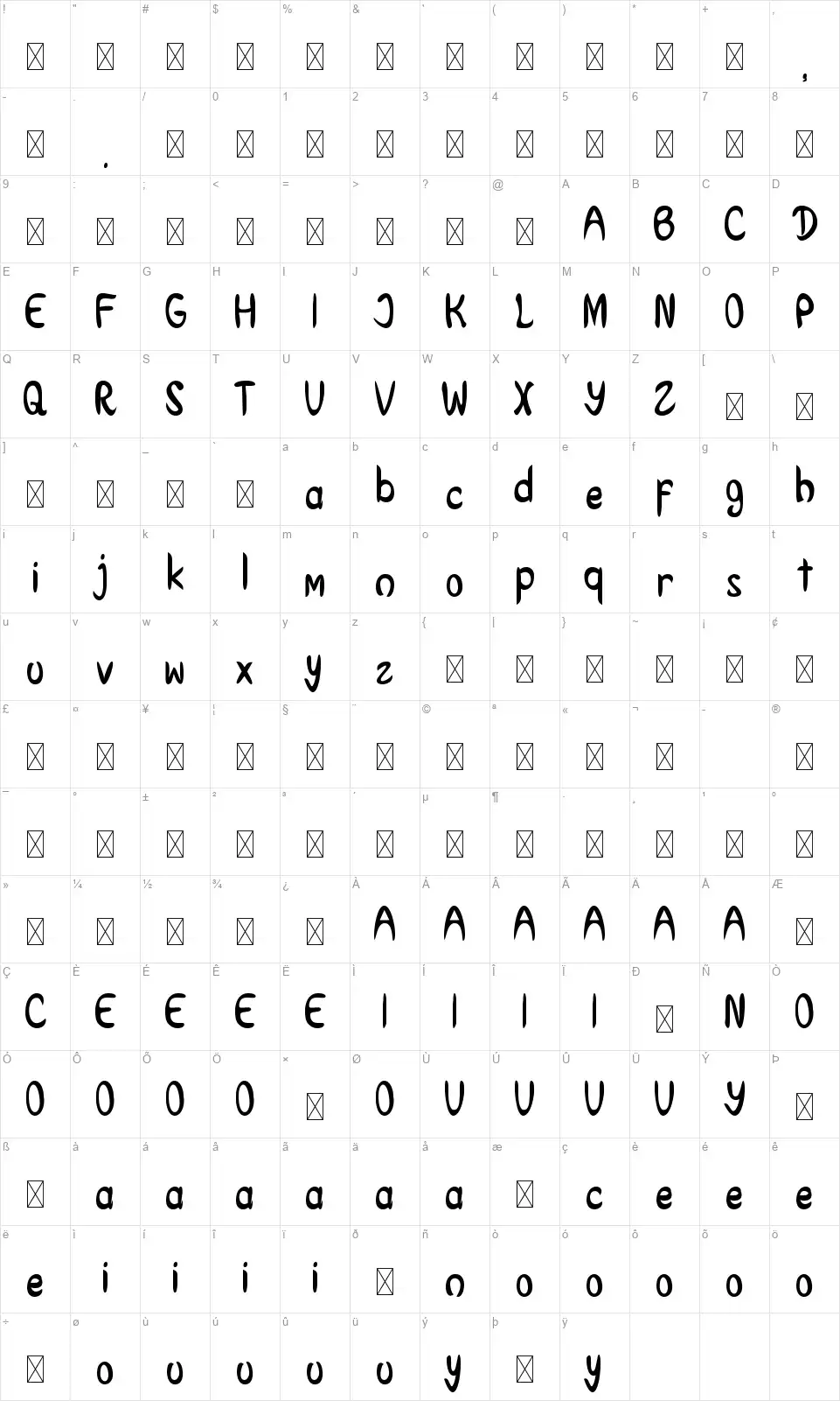 Cashfeerfont character map