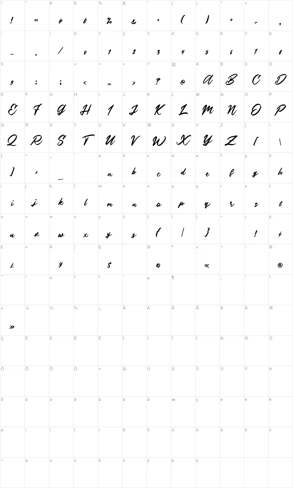 Castinosfont character map