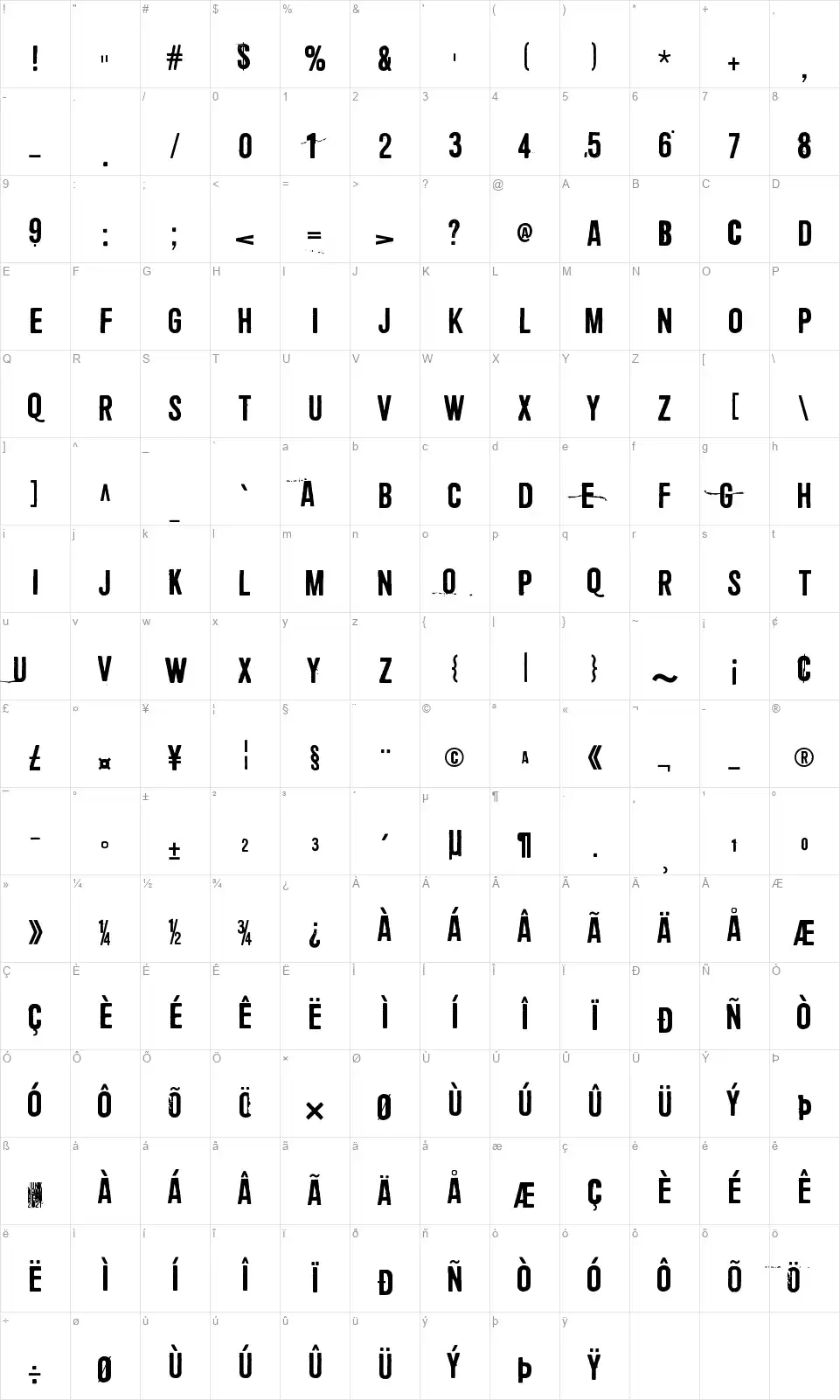 Central European Timefont character map