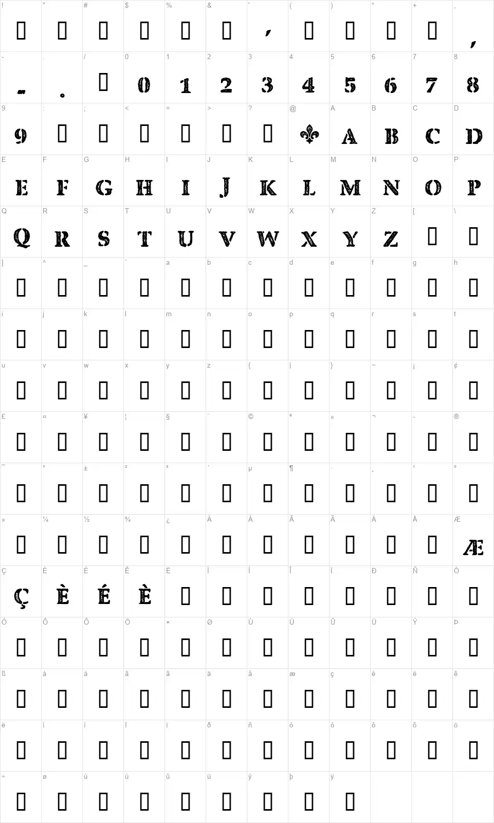 CF Quebec Stampfont character map