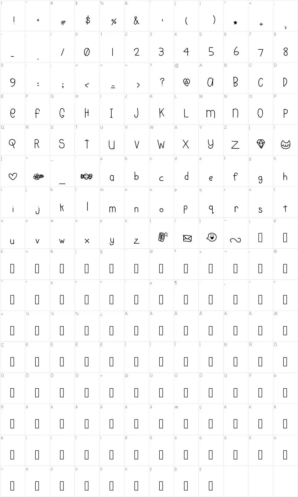 Charlee Doodlesfont character map