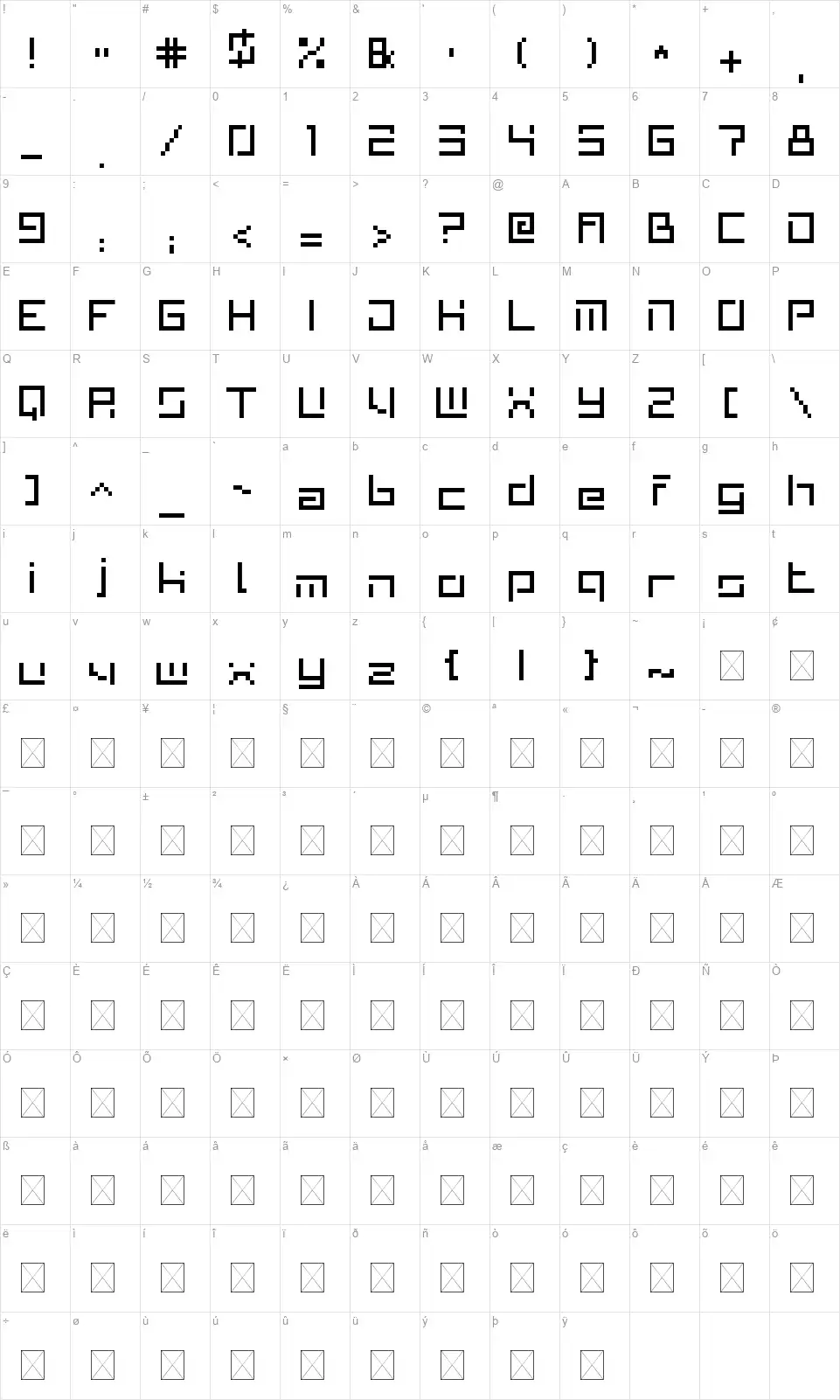 Checker_MC Designs 1996font character map