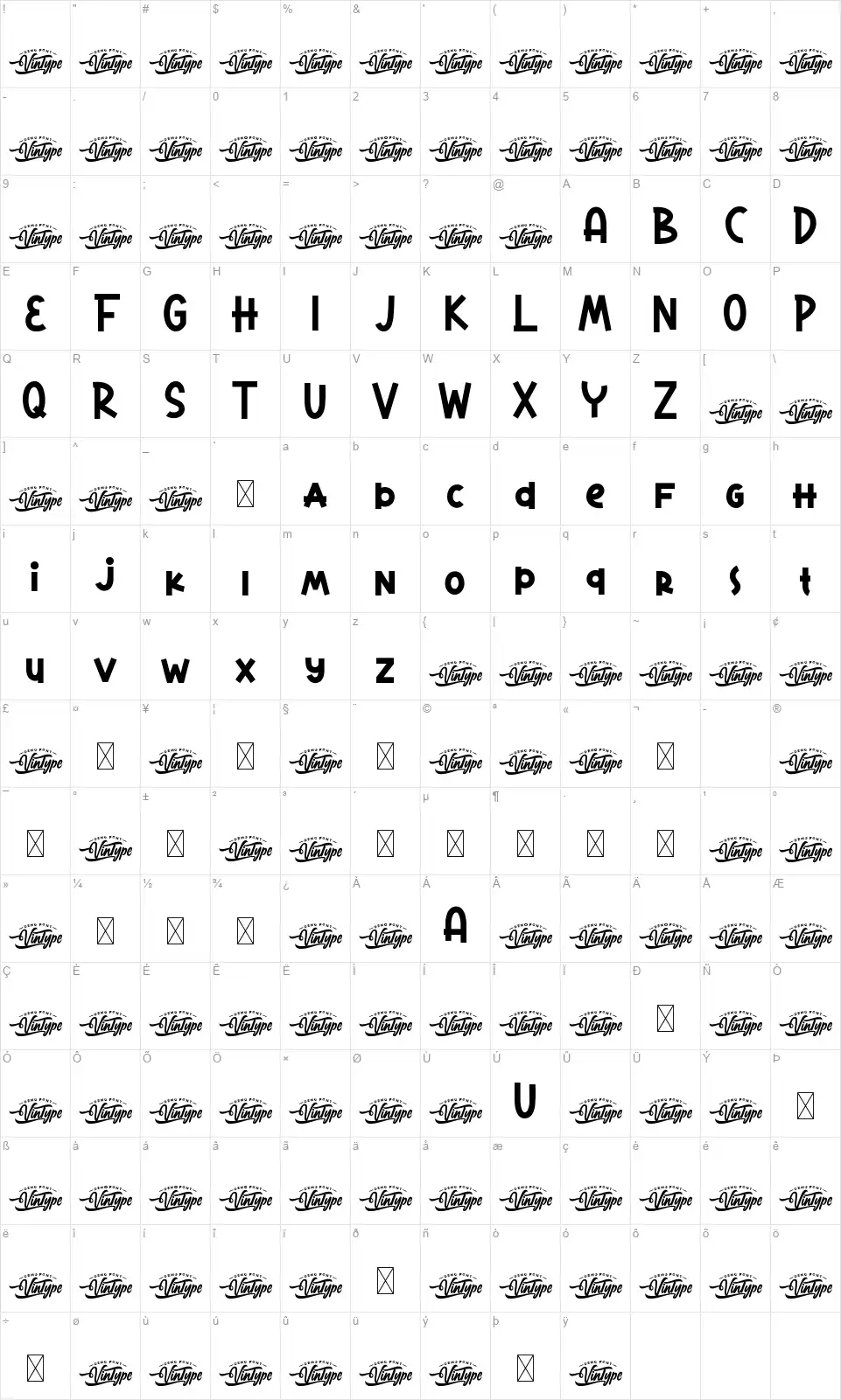 Choco Mellowfont character map