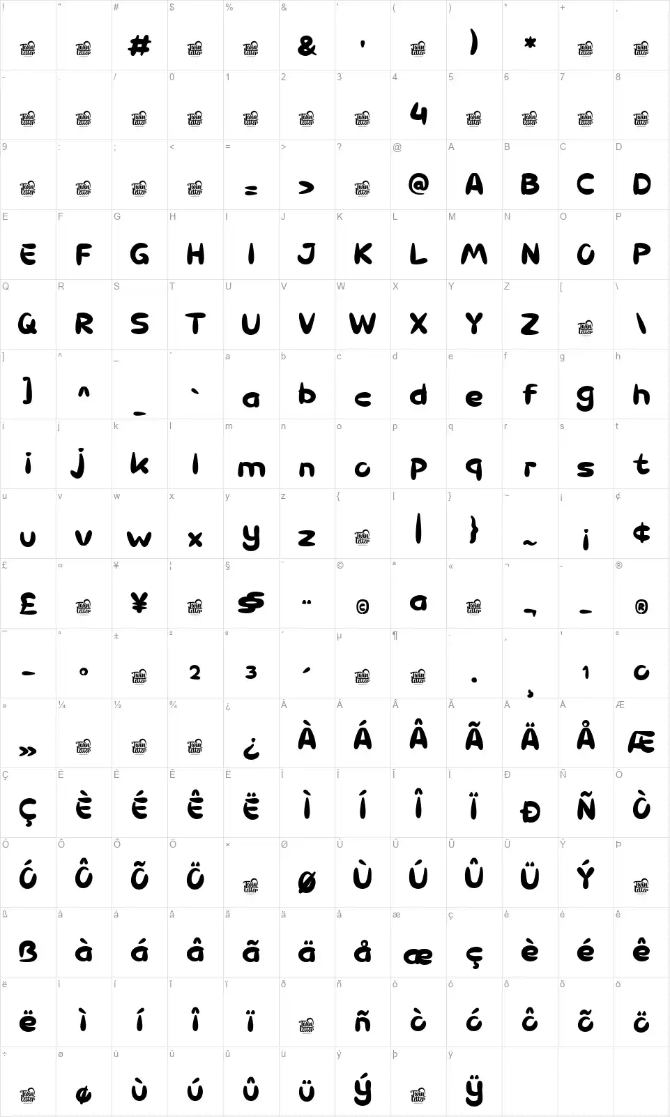 Choko Theo Karakter haritası Choko Theofont character map