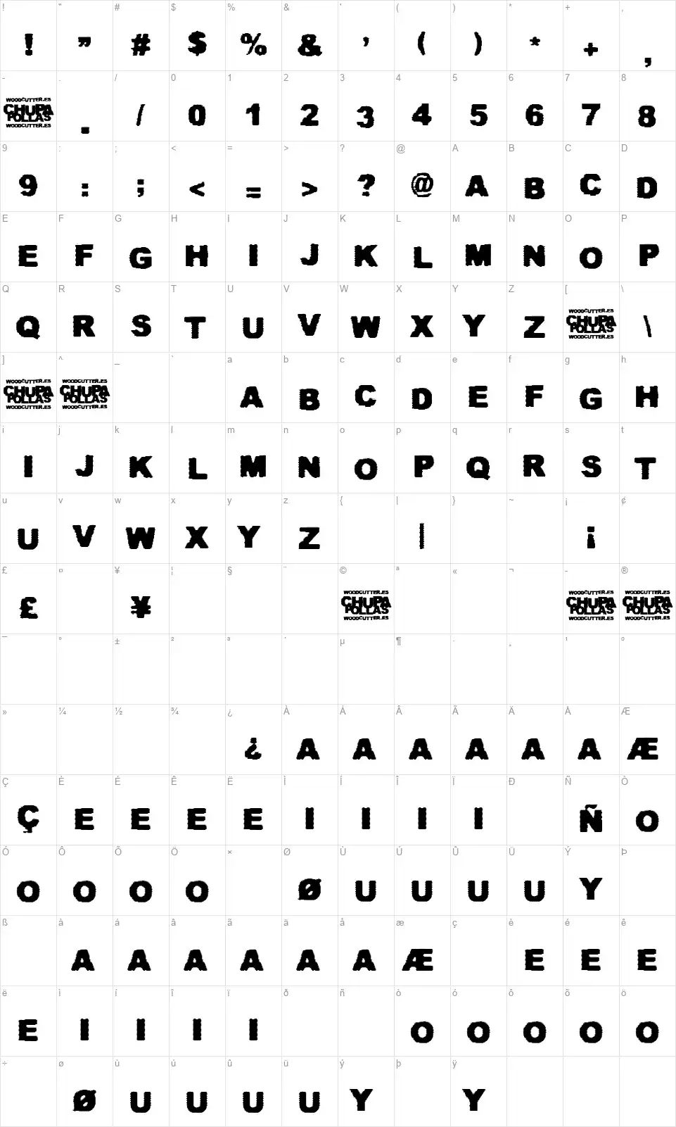 Chupapollasfont character map
