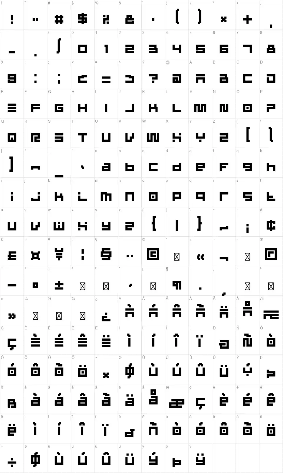 Cinderblockfont character map