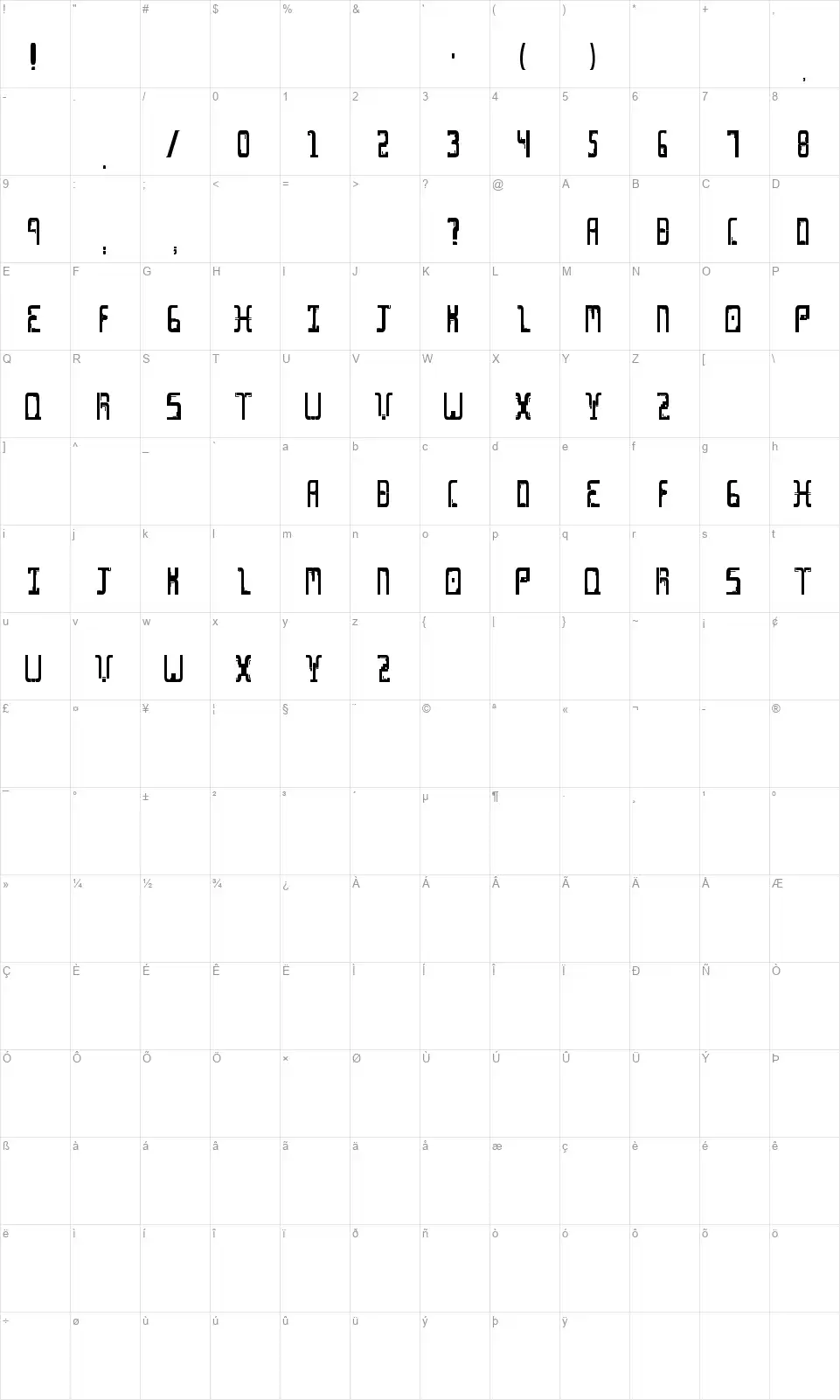 Cinefont character map
