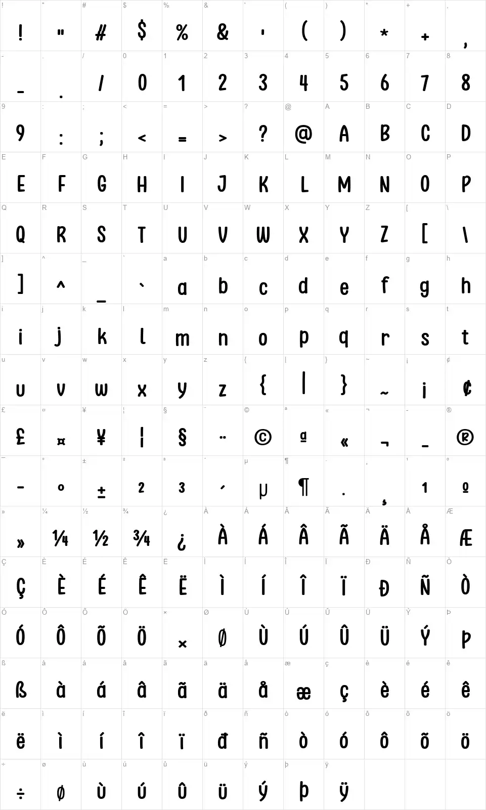 Clambake October Sixfont character map