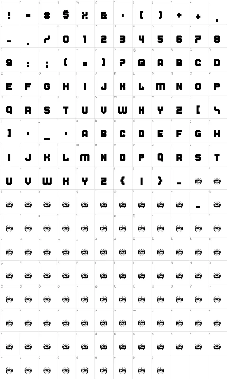 Cold Warmfont character map