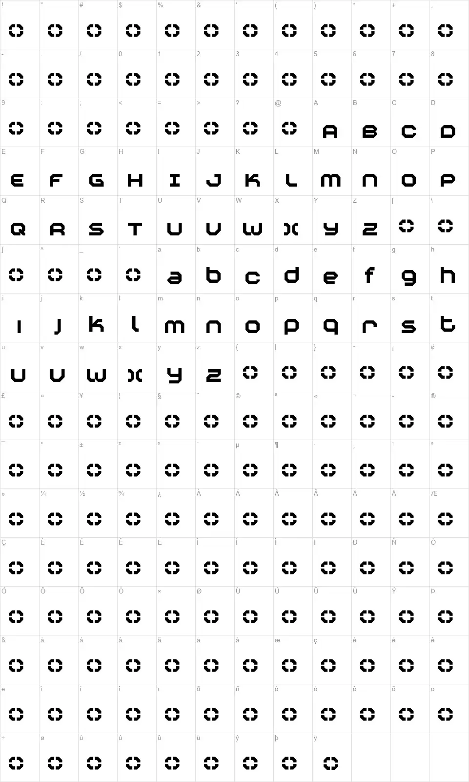 Construktivfont character map