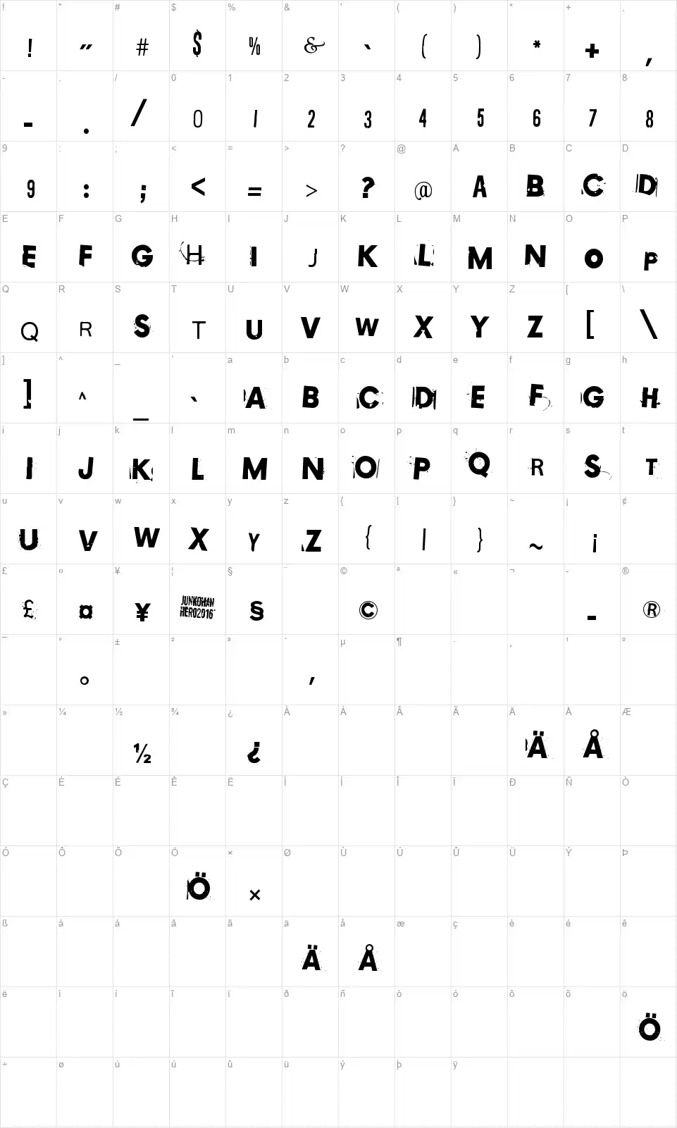 Copy 003font character map