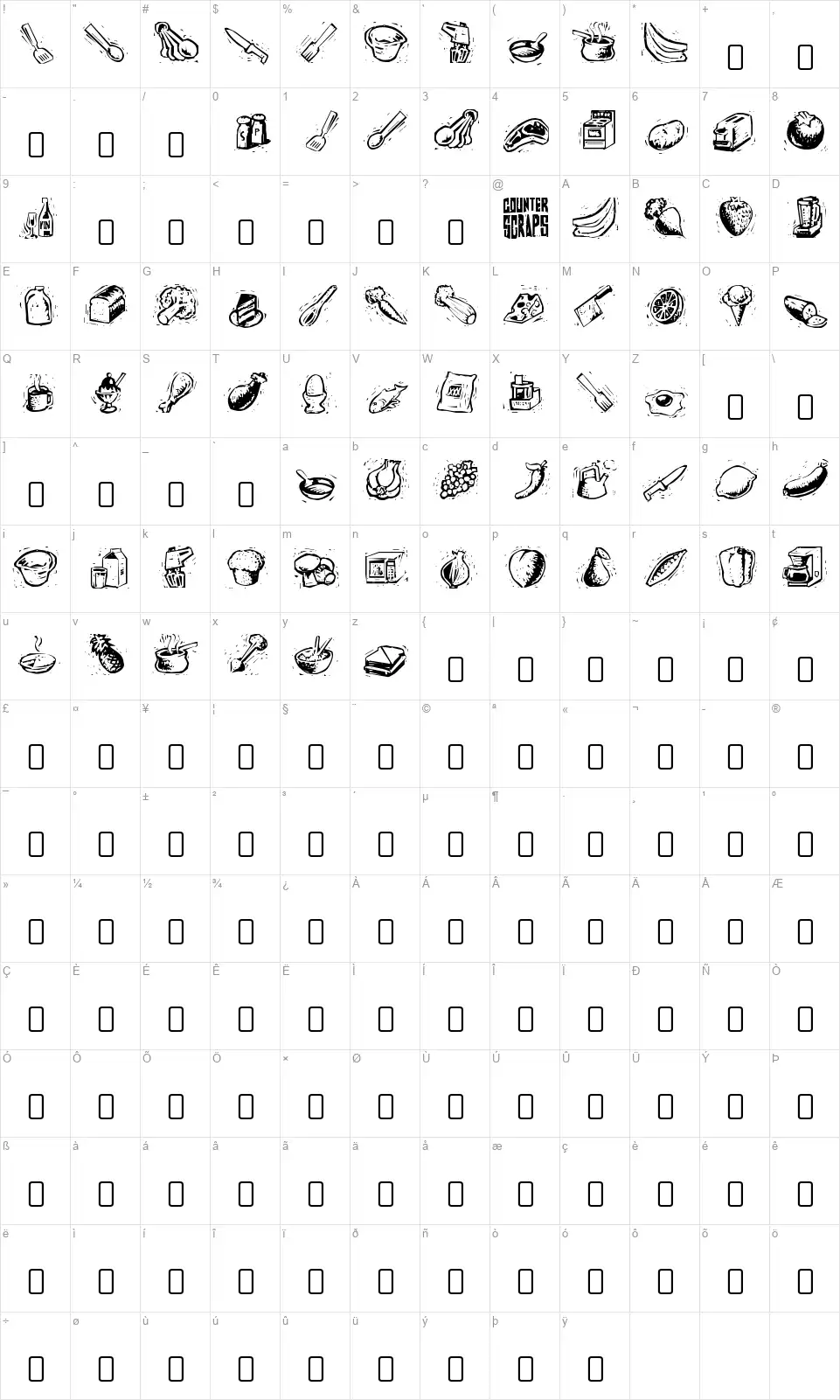 Counterscrapsfont character map