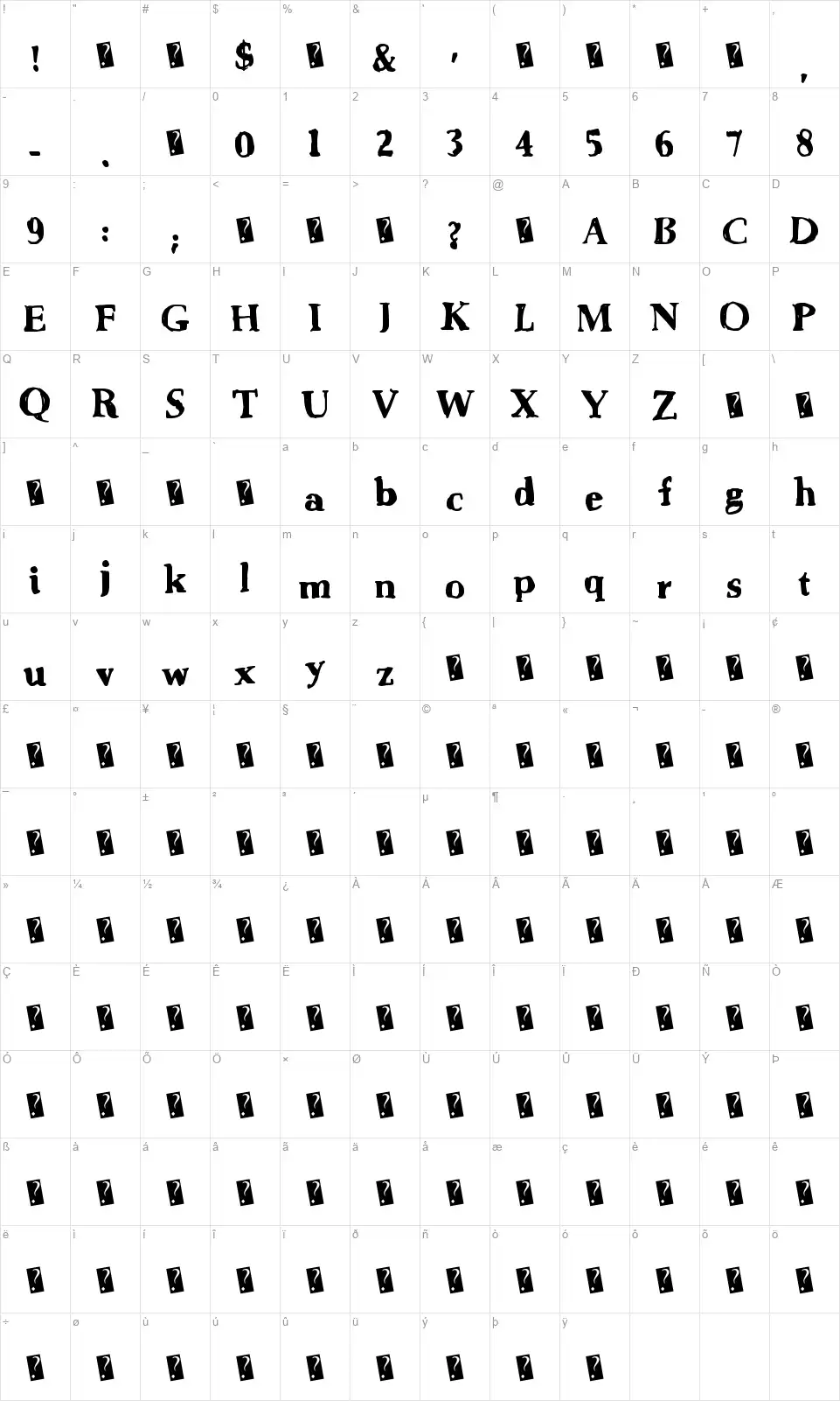 Country Goldfont character map