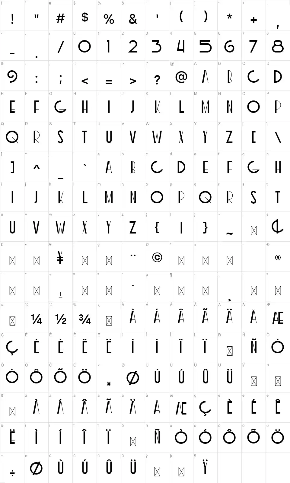 Coxxonfont character map