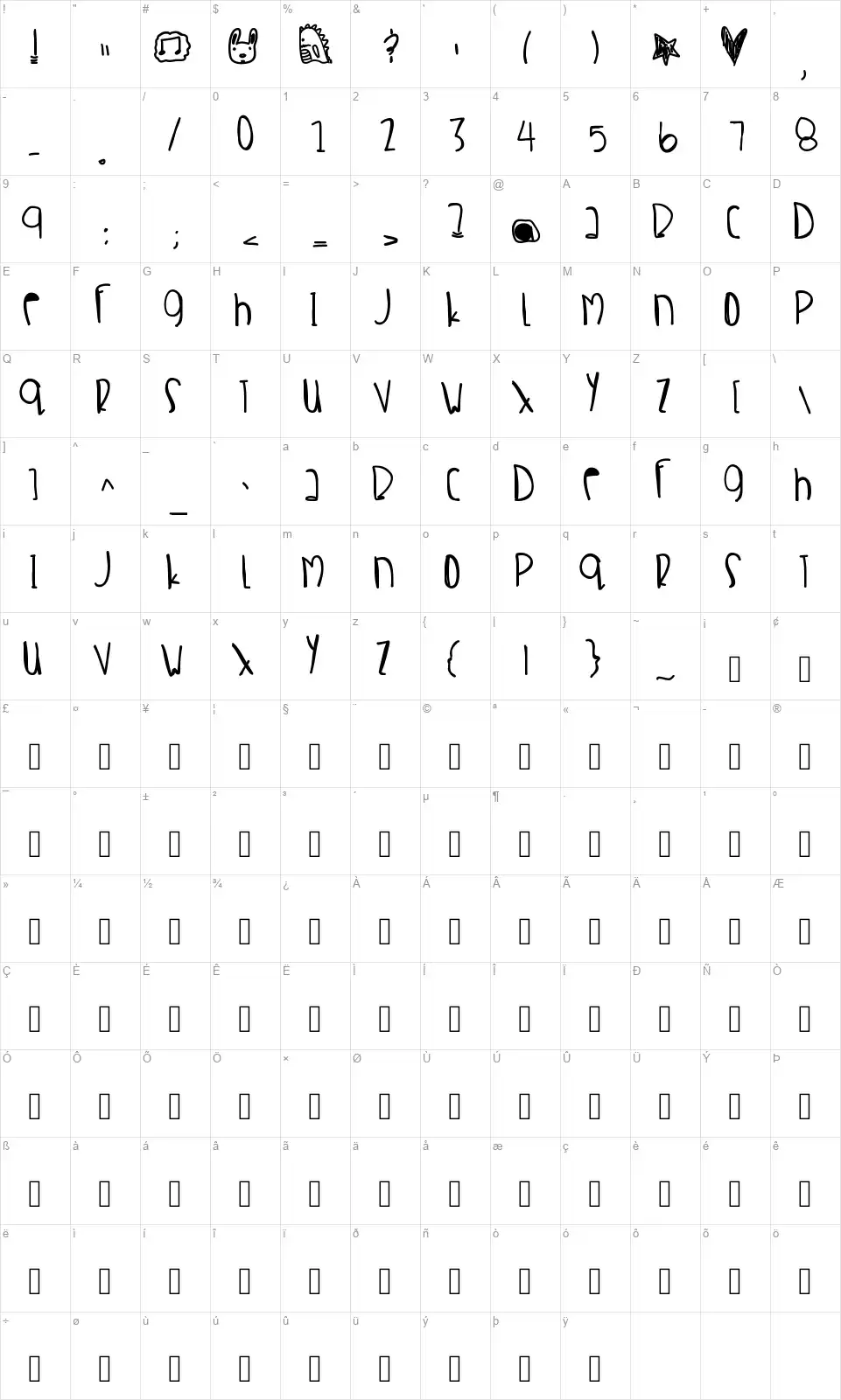 Crab Saladfont character map