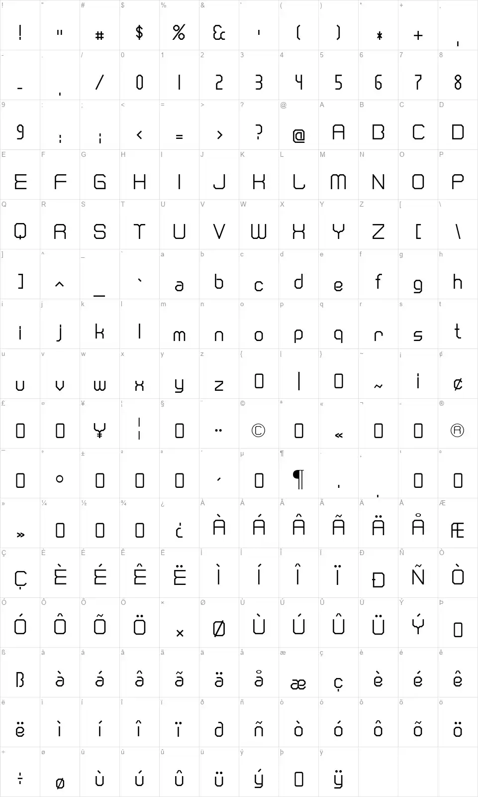 CranberryGin-Regularfont character map