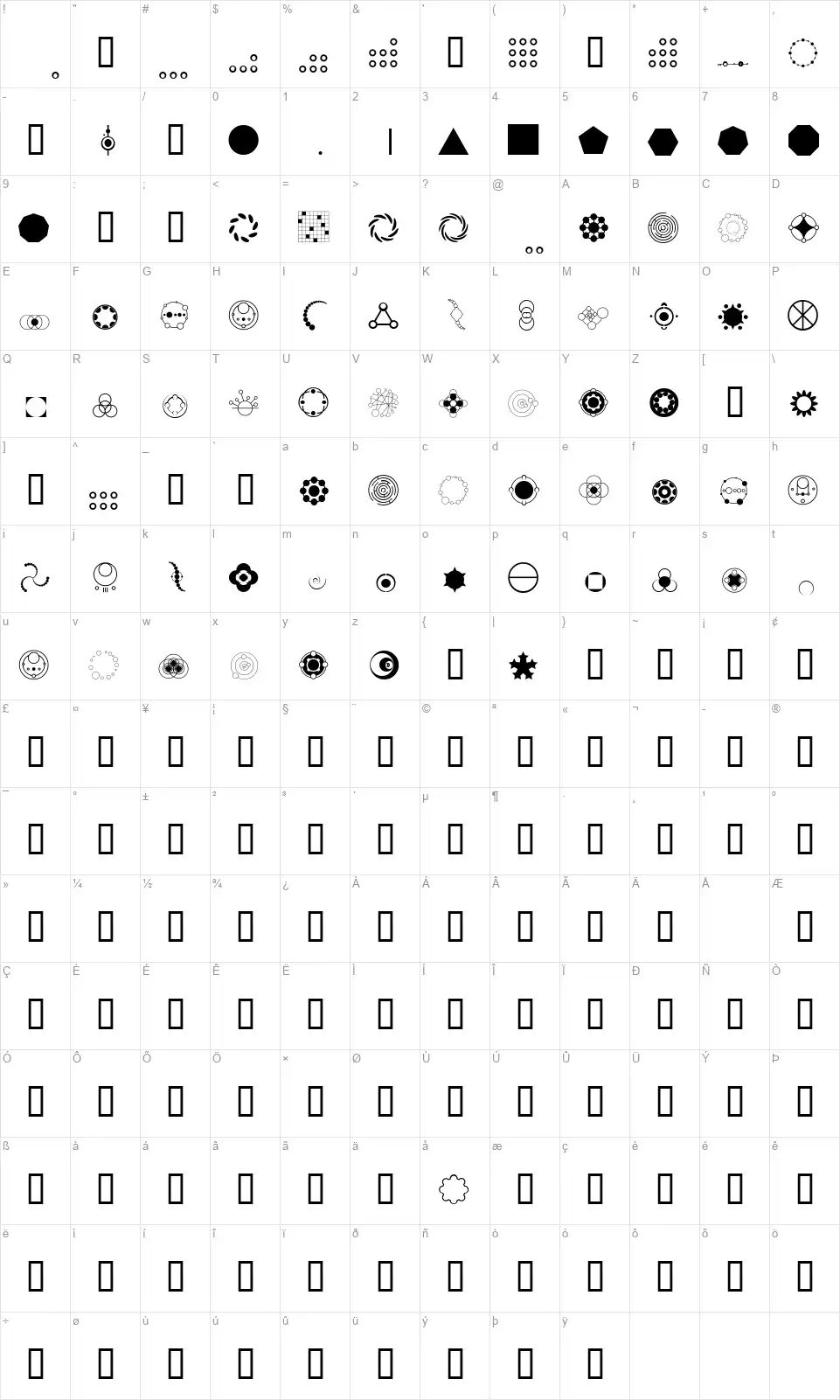 Crop Circle Dingbatsfont character map