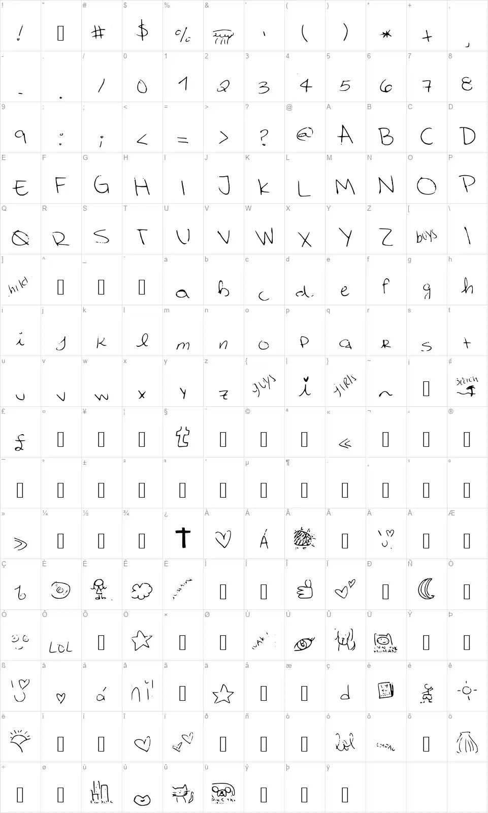 CuteTumblrFontfont character map
