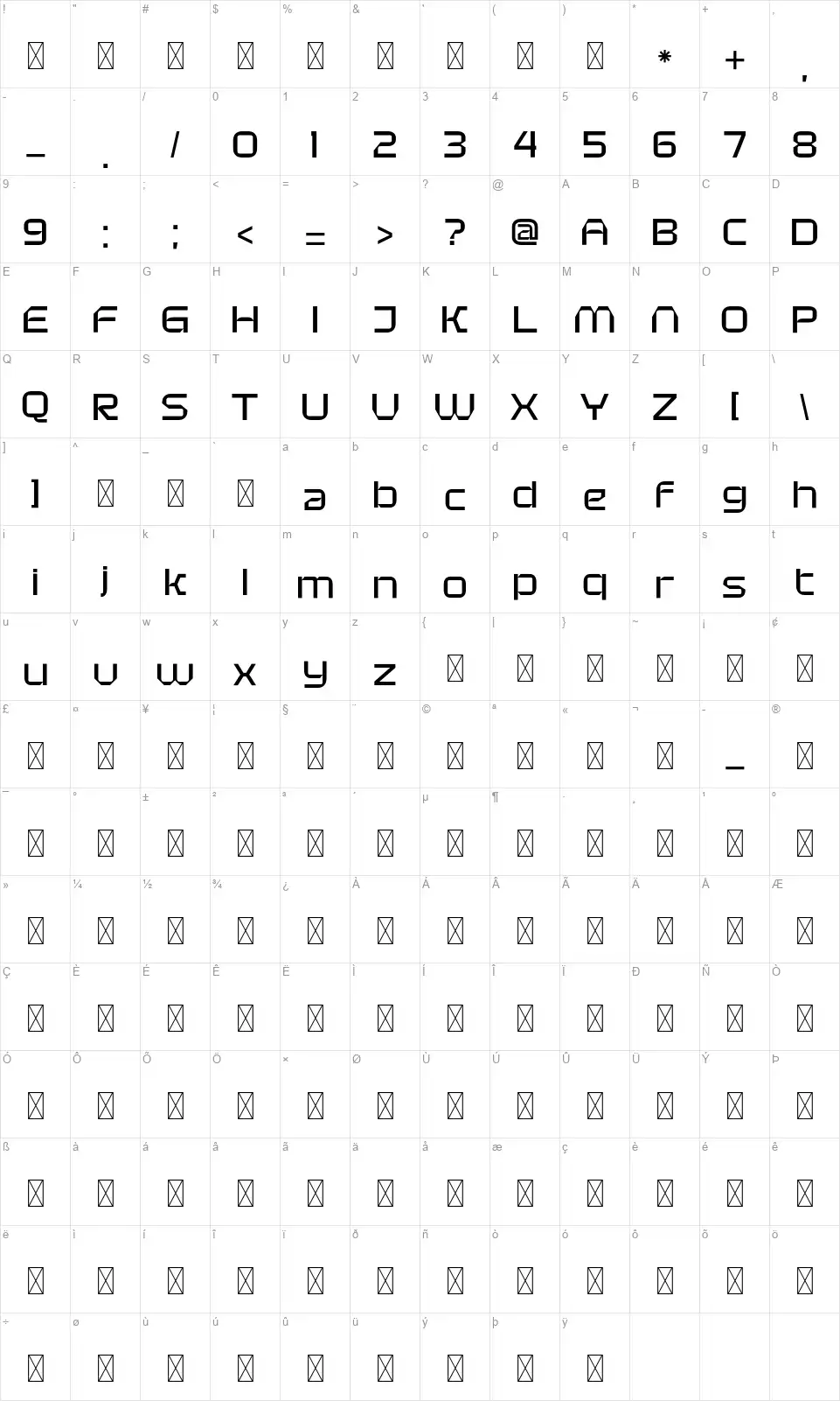 Cyber Copixfont character map
