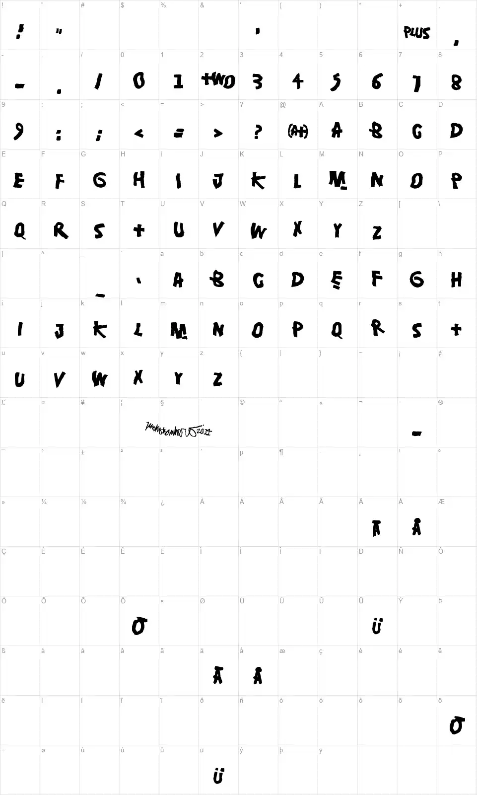 Damsterdamfont character map