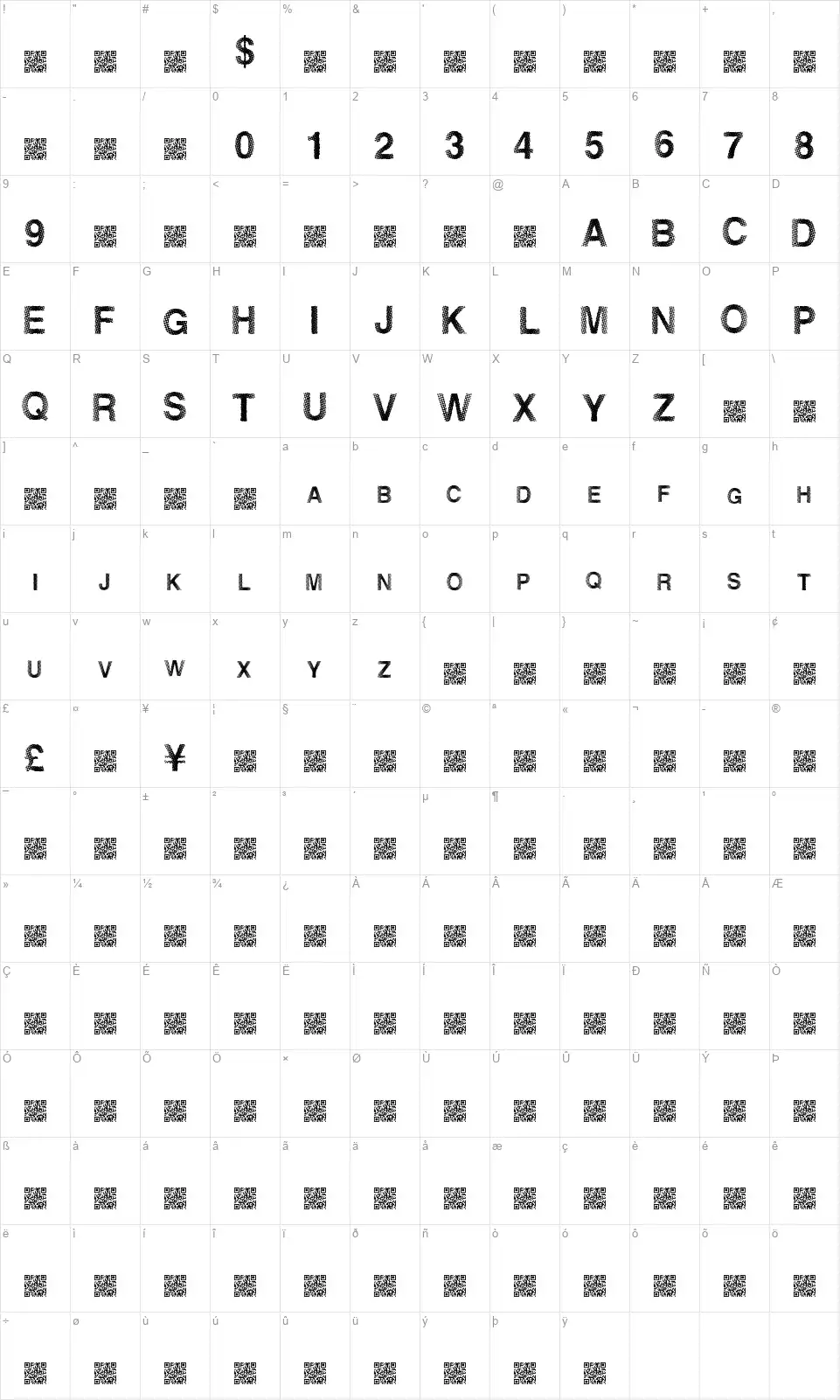 Dance Lightsfont character map