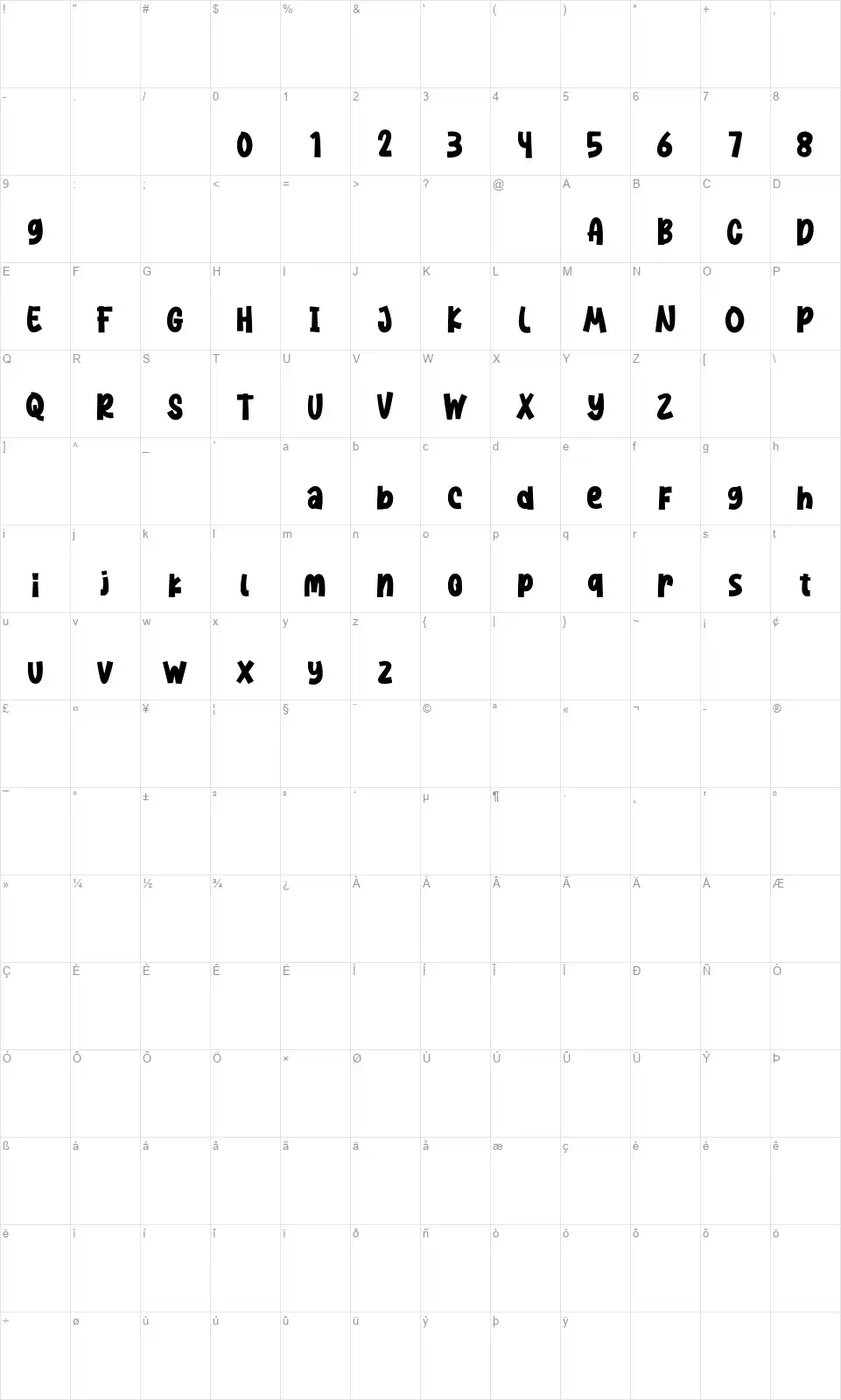 Dance Todayfont character map