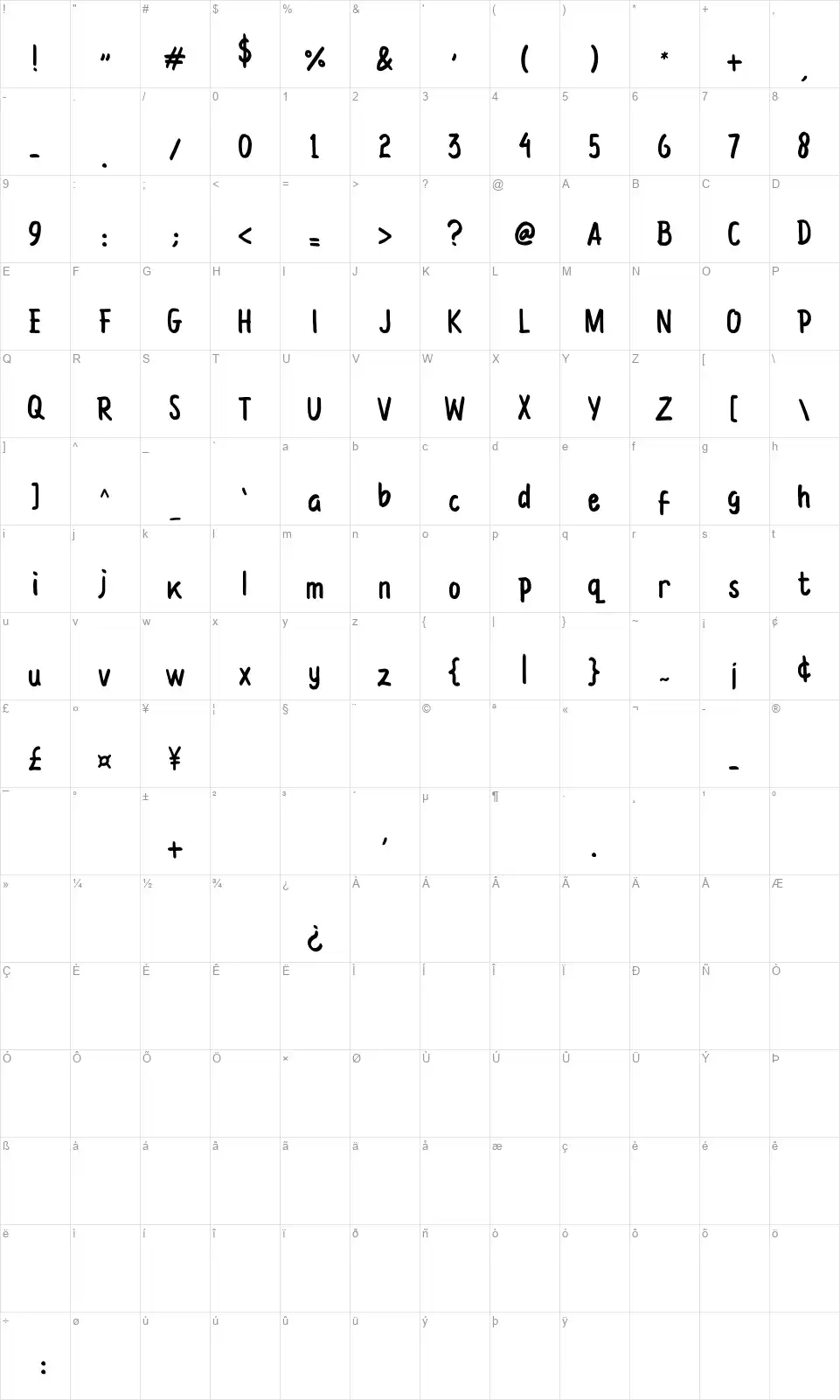 Daring Schoolfont character map