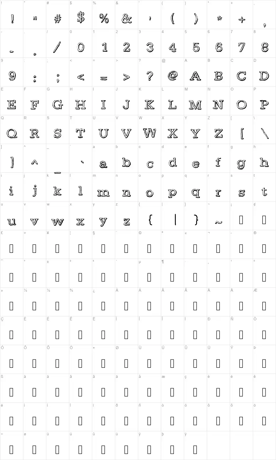 Day Lightfont character map