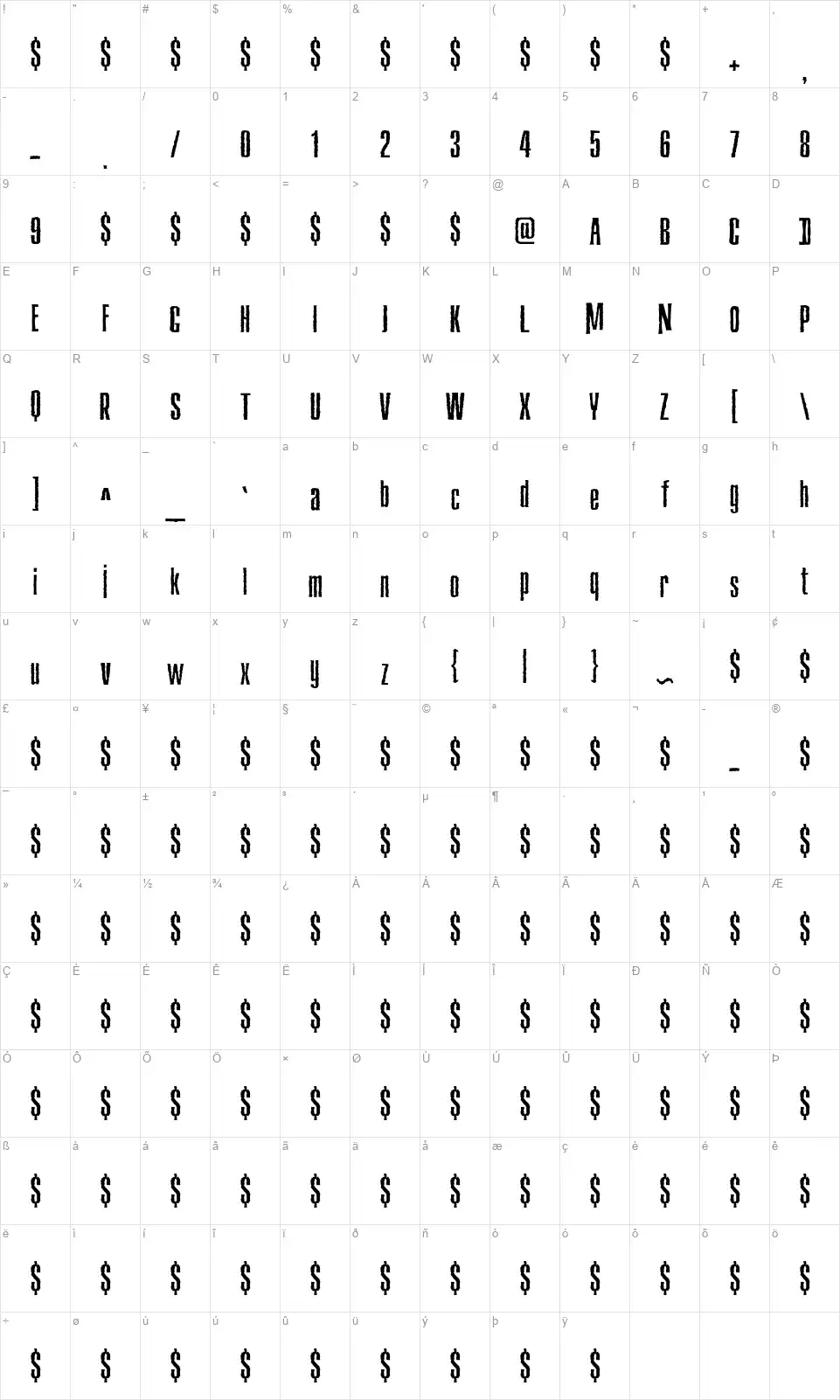 Deaffontfont character map