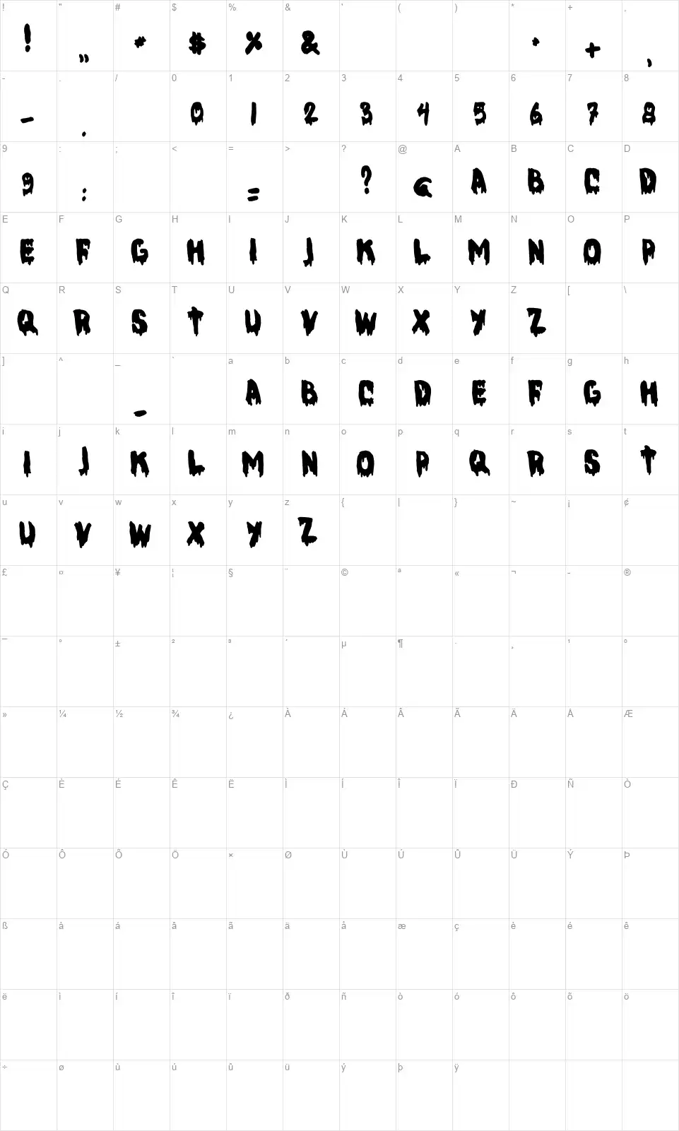 Deep Crabzfont character map