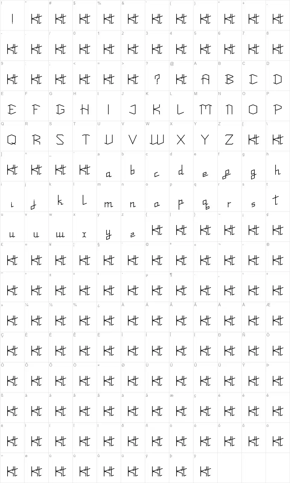 Demiurgefont character map