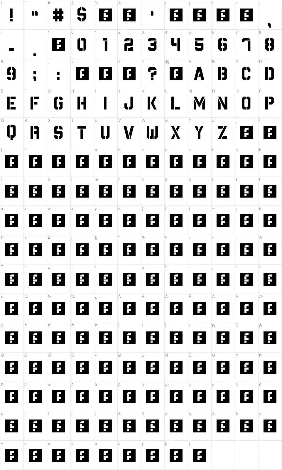 Destructivefont character map