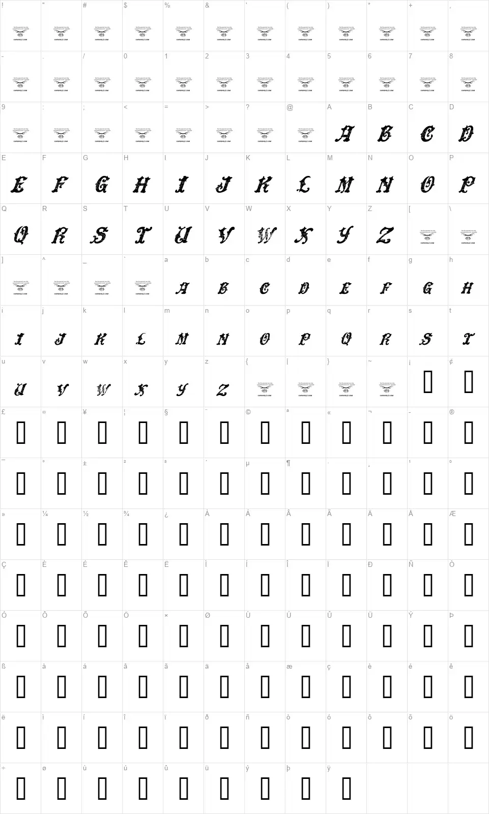 Dingle Huckleberryfont character map