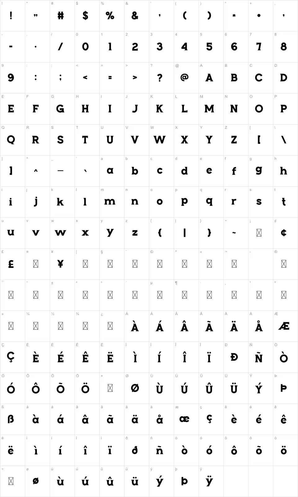 Direhuntfont character map