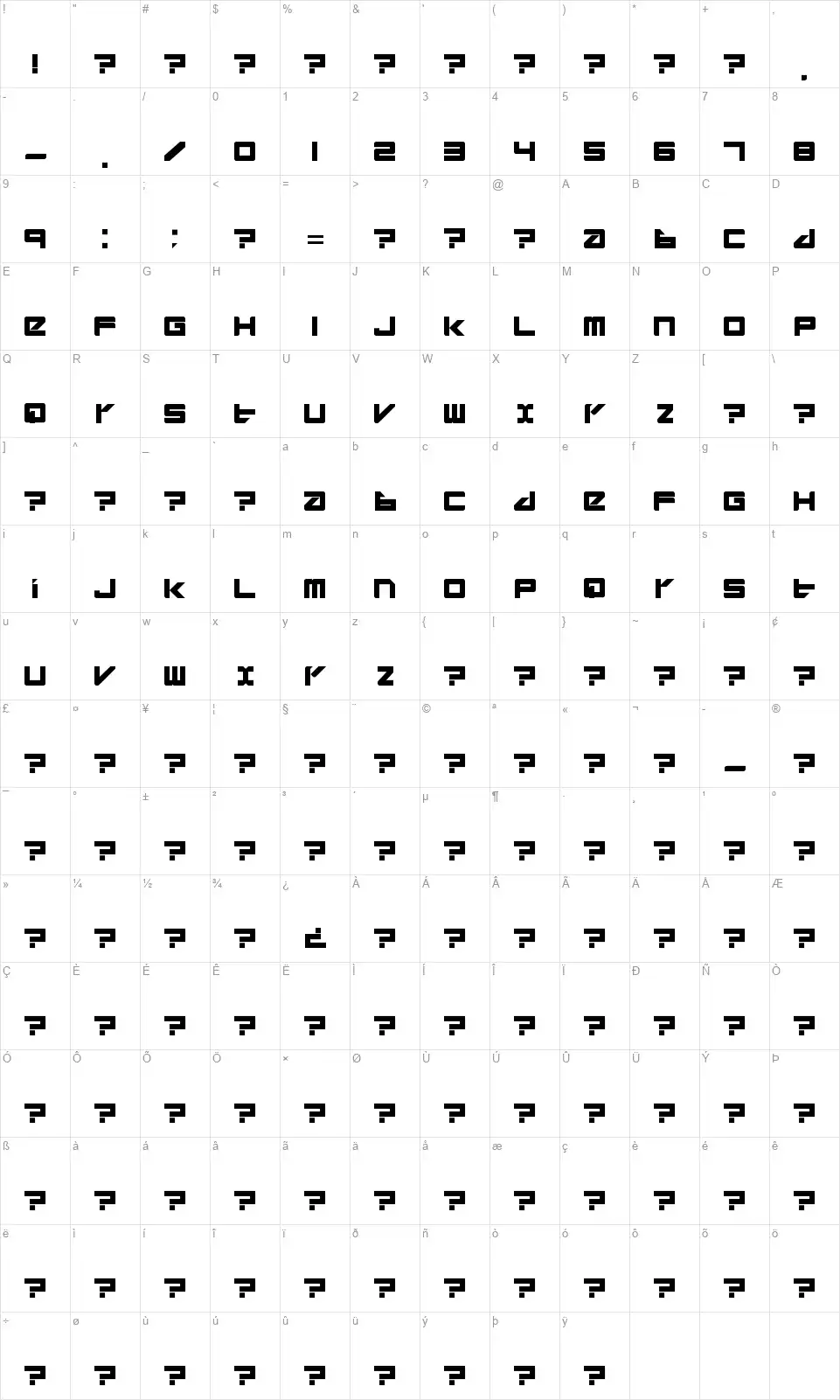 Divlitfont character map