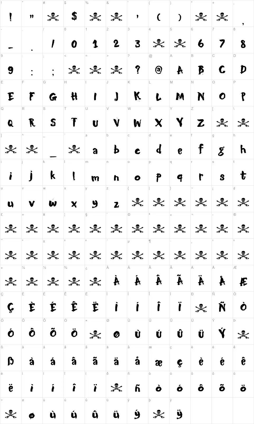 DK Motley Crewfont character map
