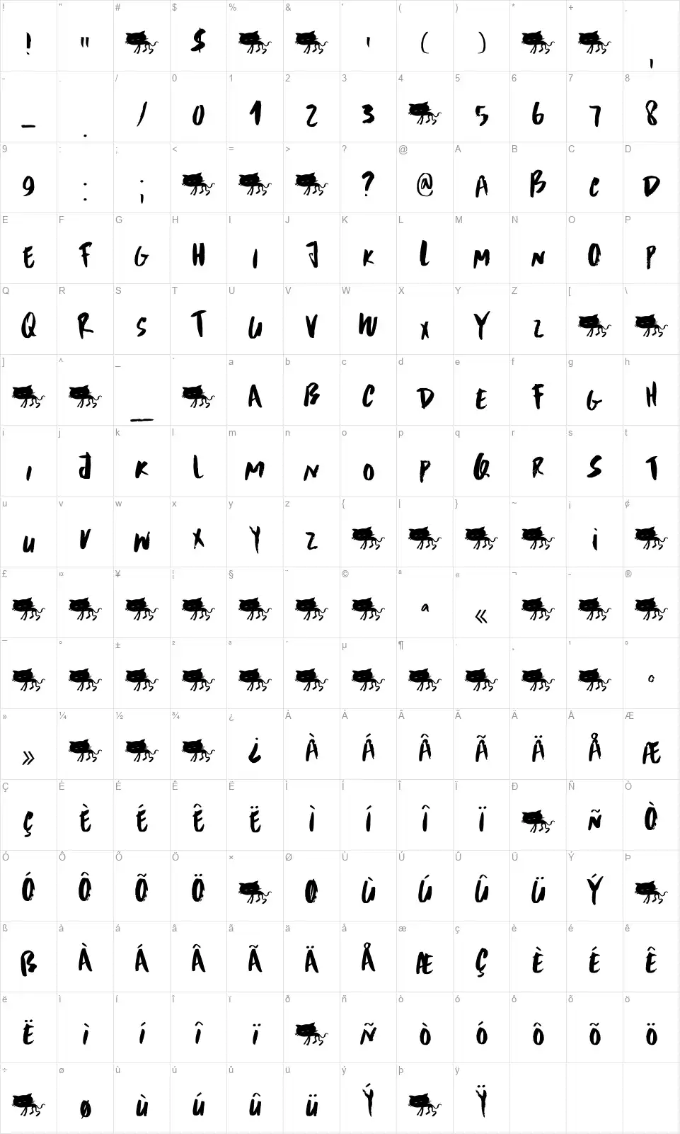 DK Scrawny Catfont character map