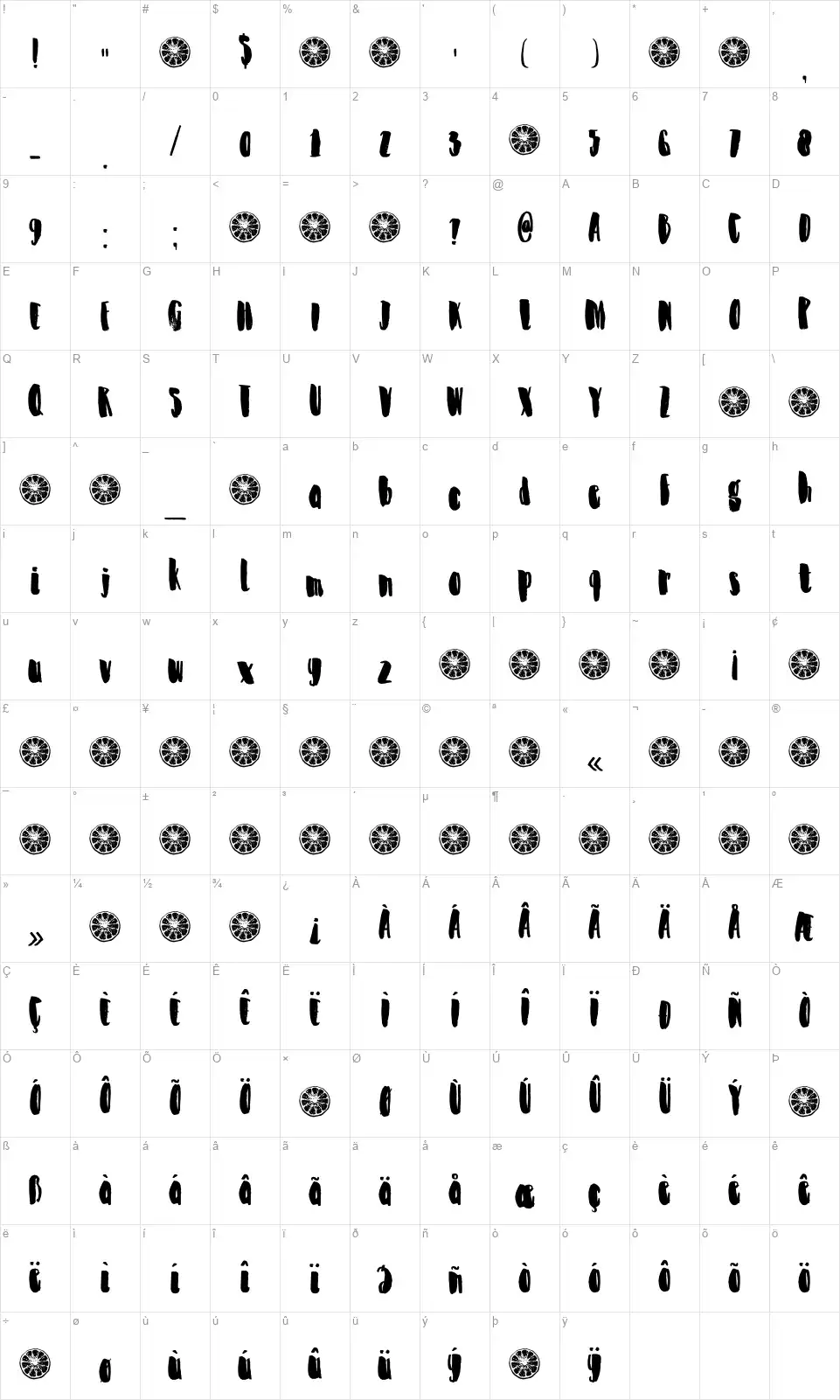 DK Zesty Limefont character map
