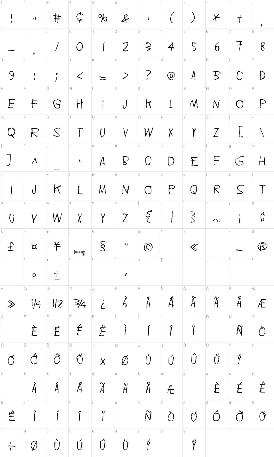 Doublpeoplfont character map