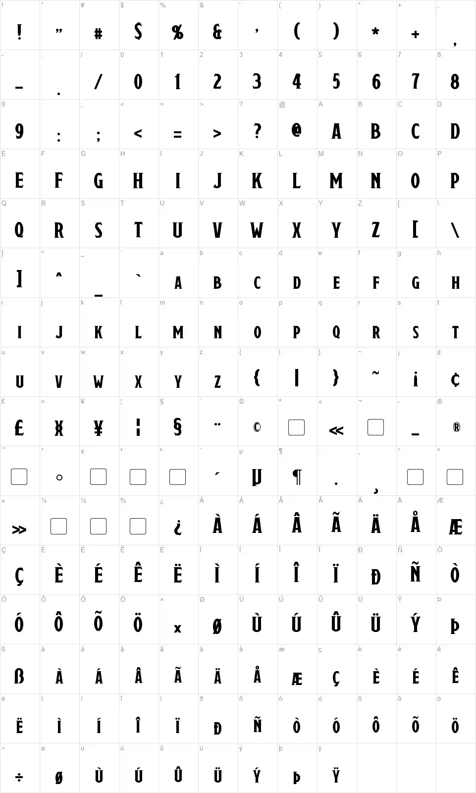 Draconisfont character map