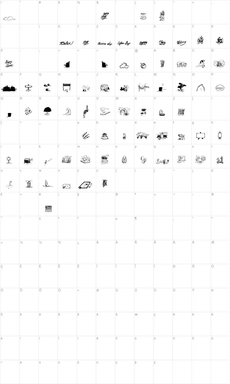 Dreambatsfont character map