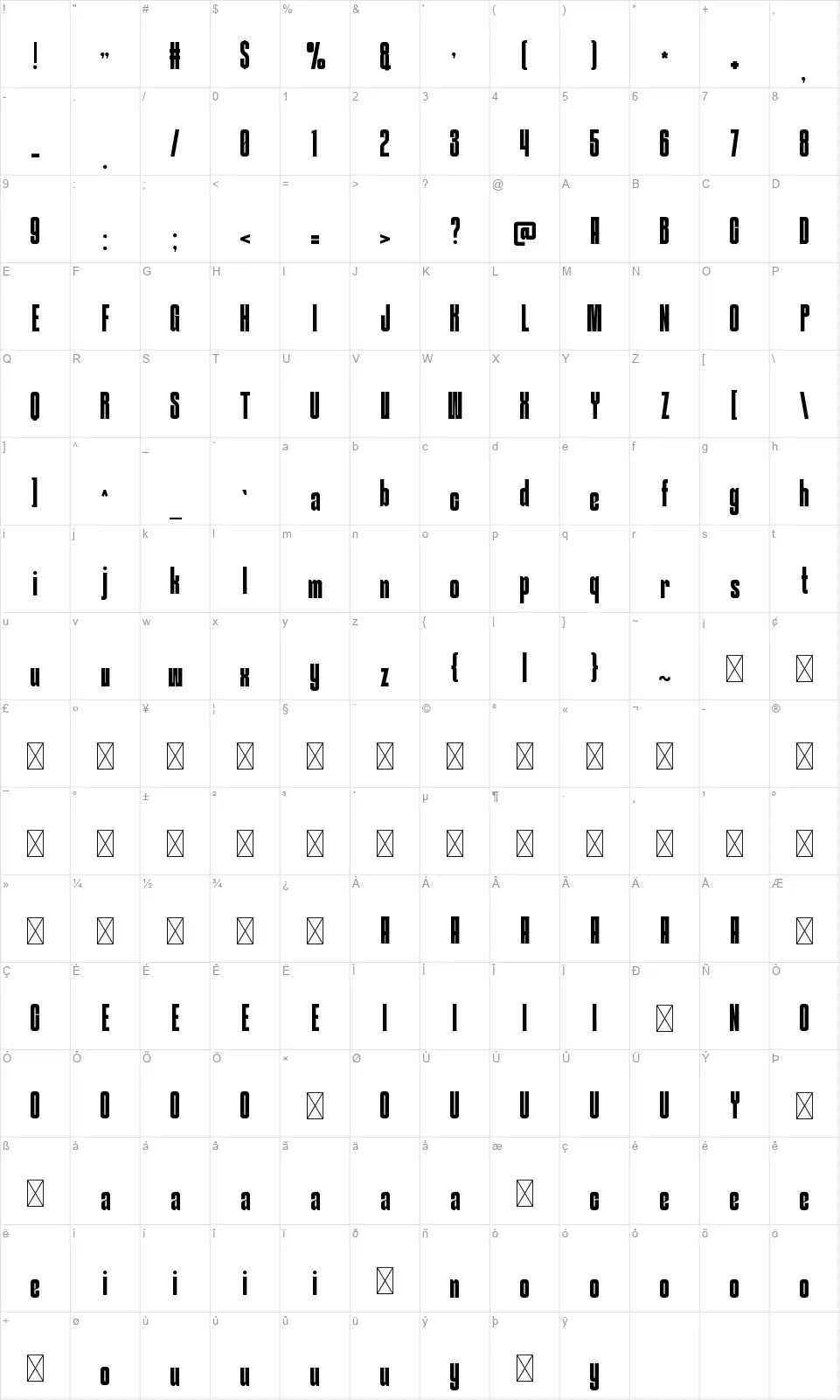 Dragon Karakter haritası Dragonfont character map
