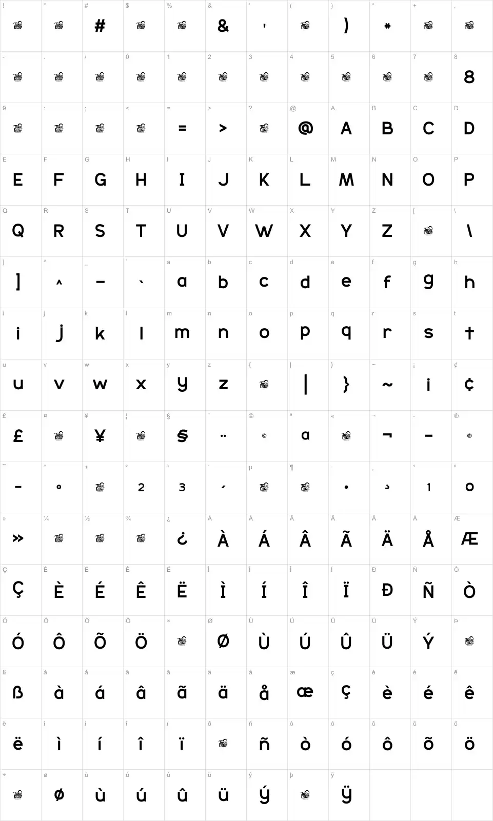 Duitech Karakter haritası Duitechfont character map