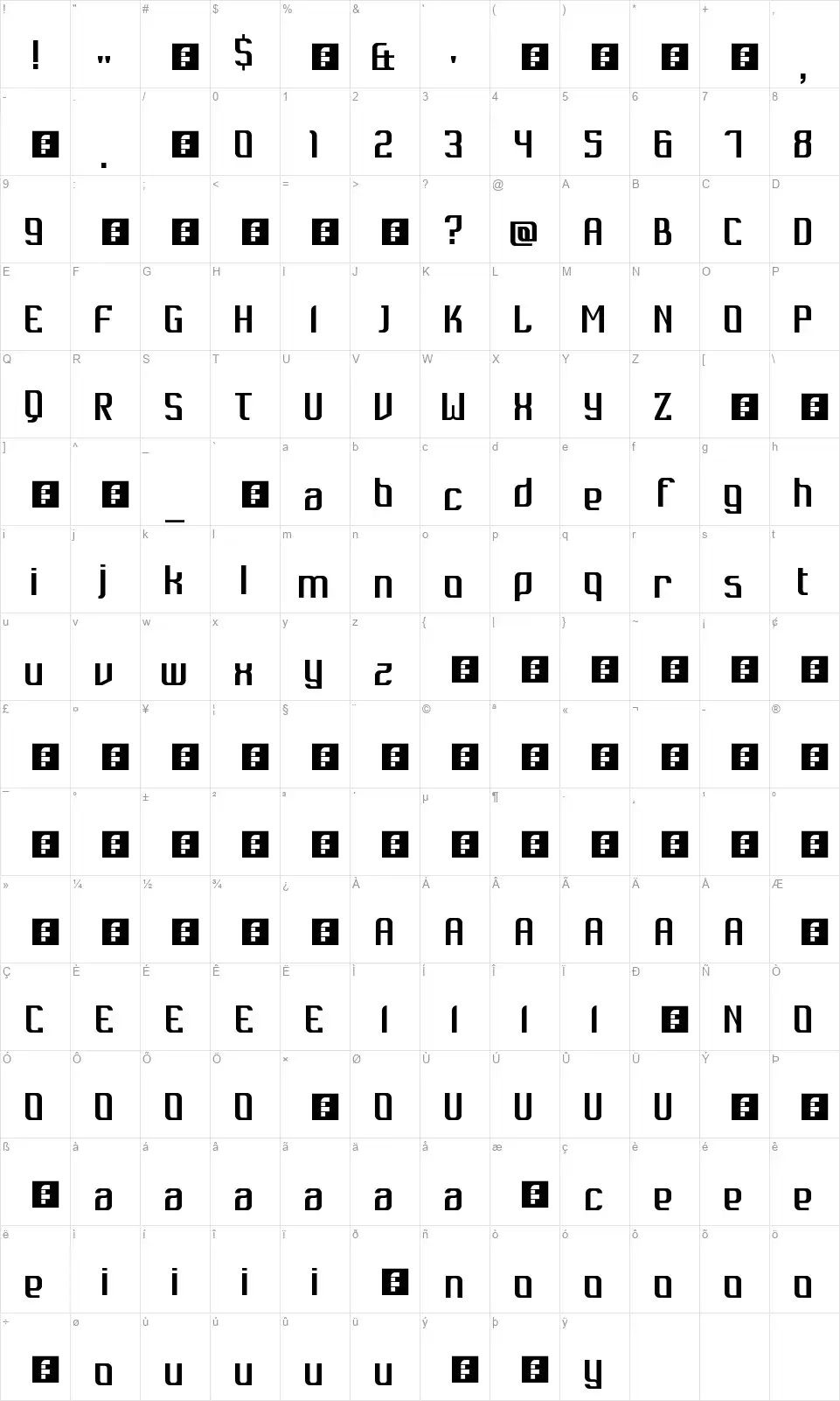 Dukunganfont character map