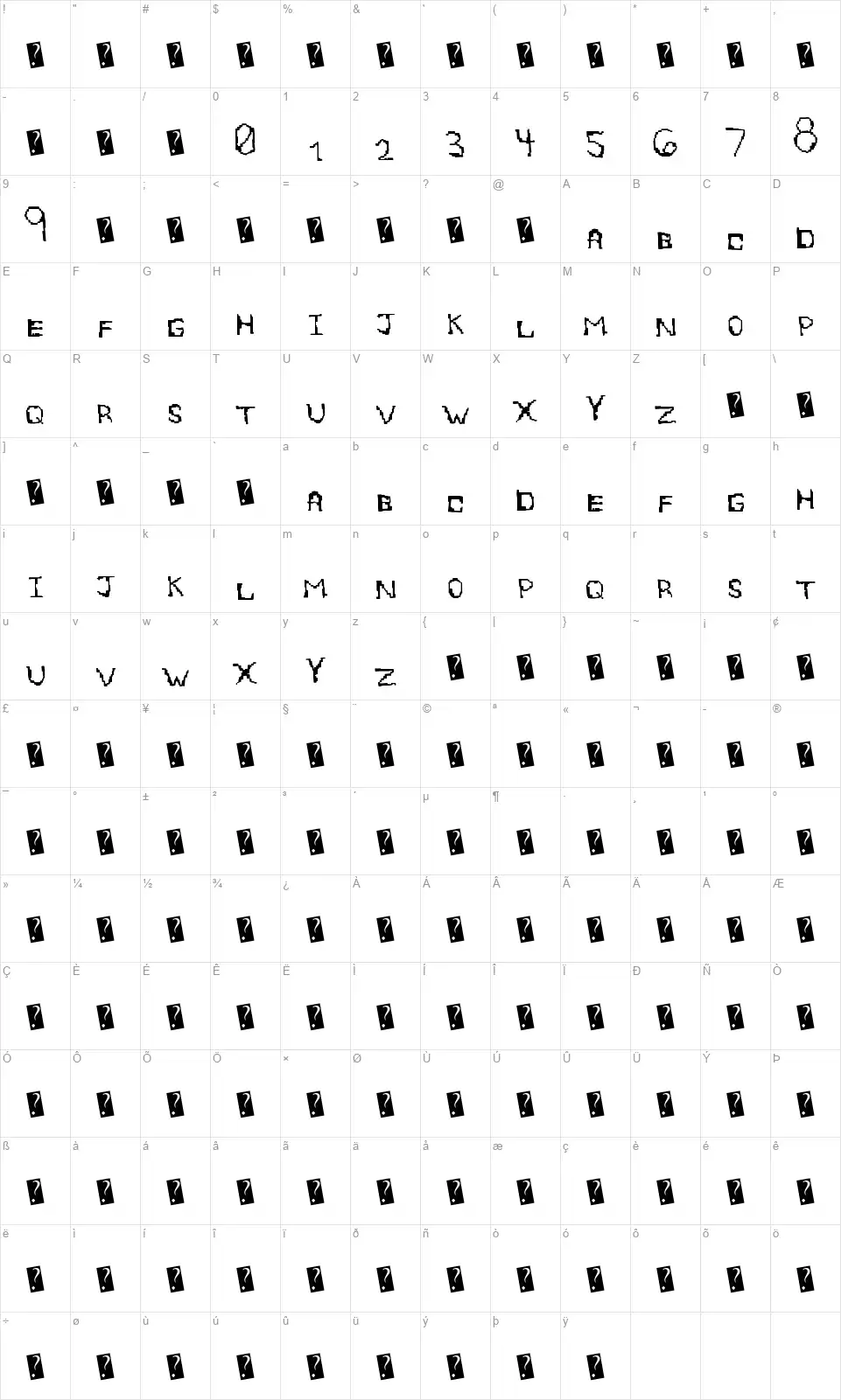 EightBitefont character map