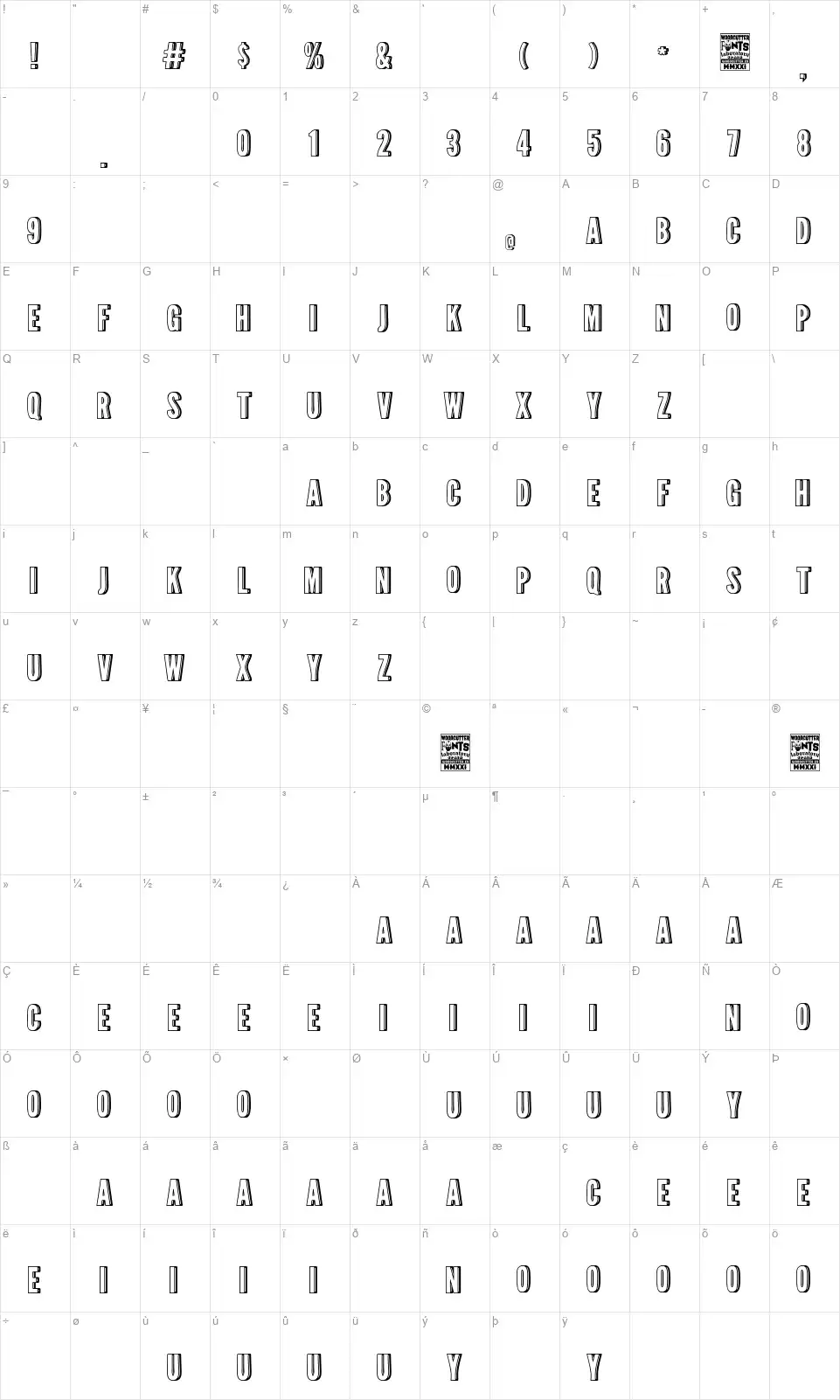 El Hijo del Butanerofont character map
