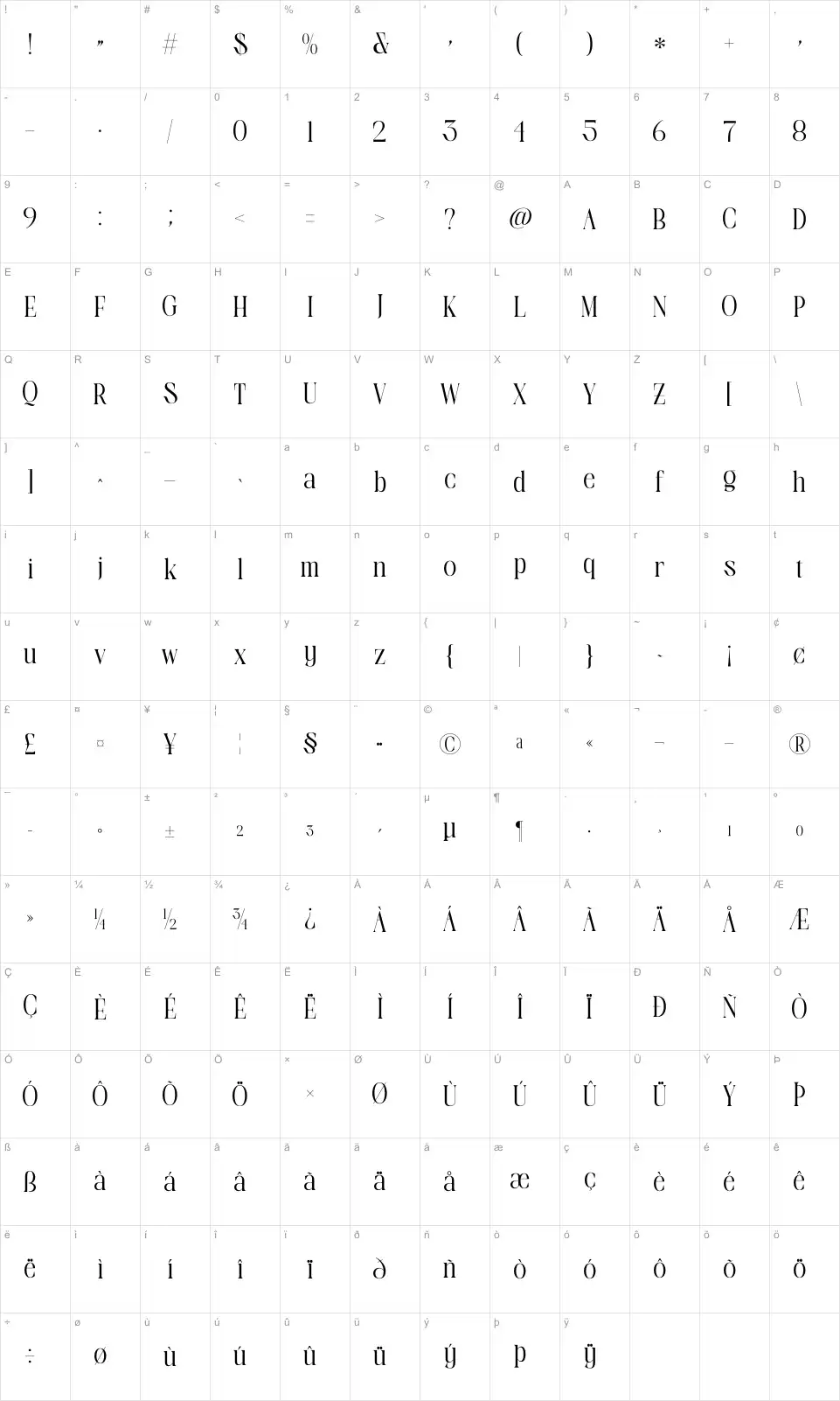 Elegance Natural Valentine Karakter haritası Elegance Natural Valentinefont character map