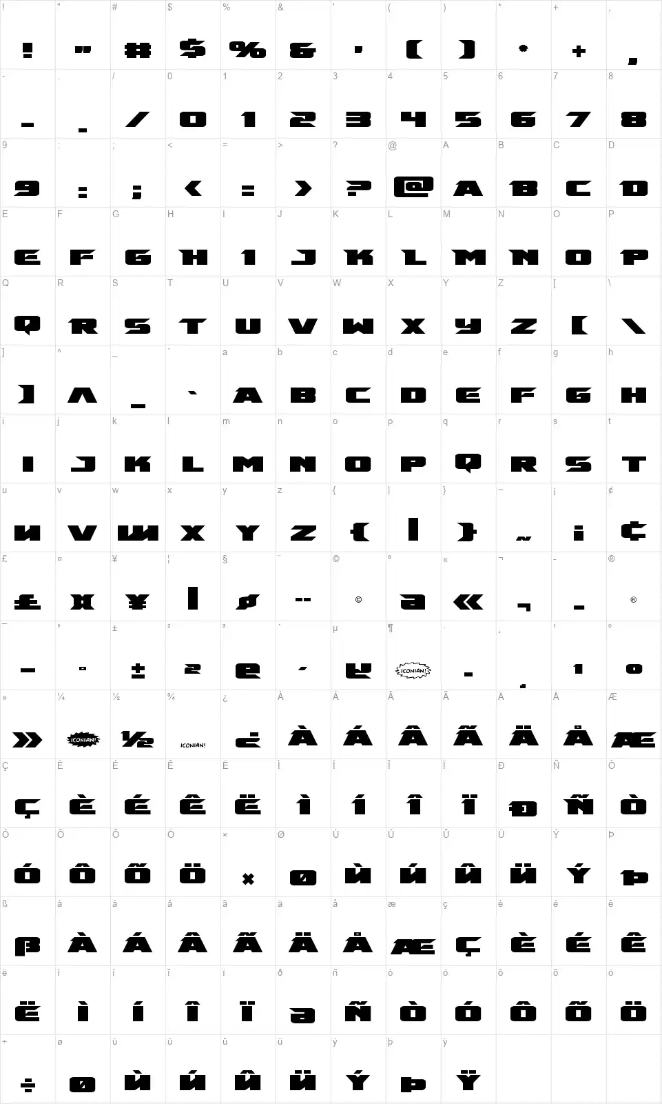 Emissaryfont character map
