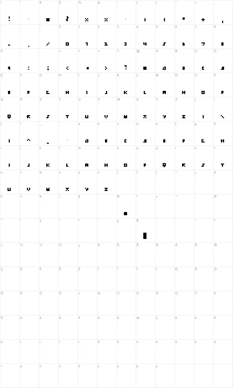 Emp_Pixfont character map