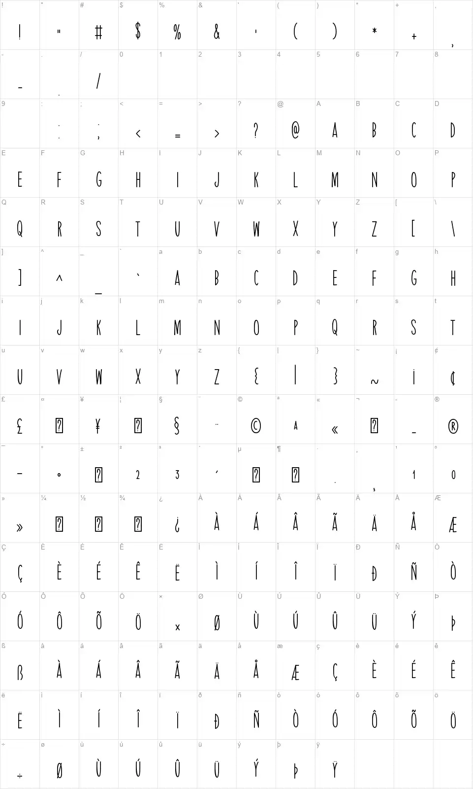 Enormous Joyfont character map